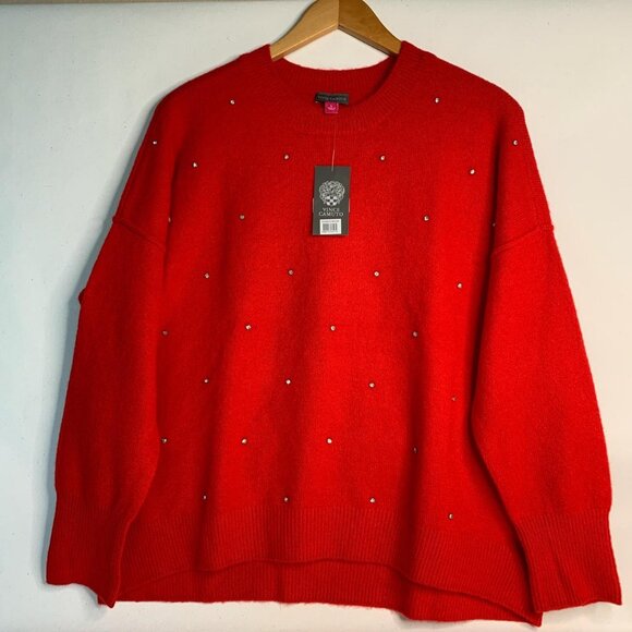 Vintage red Vince Camuto sweater featuring rhinestone embellishments - Picture 1 of 5